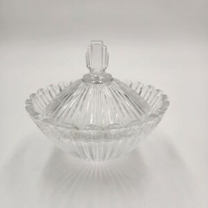 Mikasa Marquette Art Deco Crystal Covered Candy Dish Ribbed Glass Lidded Bowl